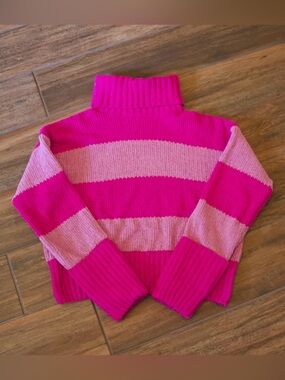 Pink Rose Striped Turtleneck Sweater Hot Pink & Light Pink | Small
